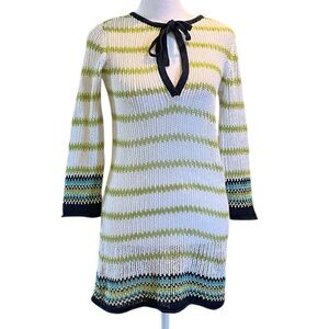 Tommy Bahama Striped Knit Swimsuit Cover Up With Lime Green and White Stripe XXS